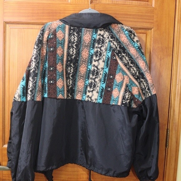 Unbranded Fleece Windbreaker Jacket 2XL Full Zip Peach Blue Southwestern Print - Picture 9 of 12